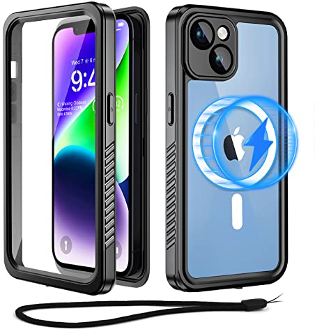 Beeasy für iPhone 14 Wasserdicht 360 Grad Hülle mit MagSafe 6,1, Schwarz | Outdoor Stoßfest Panzerhülle, Komplett Schutzhülle Case, Wasserfest Staubdicht Handyhülle mit Displayschutz & Kameraschutz
