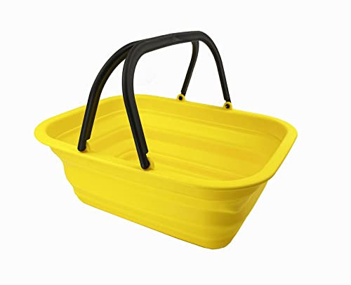 SAMMART 9.2L Collapsible Tub with Handle - Portable Outdoor Picnic Basket/Crater - Foldable Shopping Bag - Space Saving Storage Container (Golden Yellow)