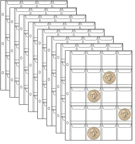 Helweet Münzeinlagen für Münzen, Münzsammlungsseiten, Banknoten-Hüllen Münzhüllen, Münzordner-Einsteckhüllen, Geeignet für Münzen mit Einem Durchmesser von Weniger Als 42 mm, 8 Stück