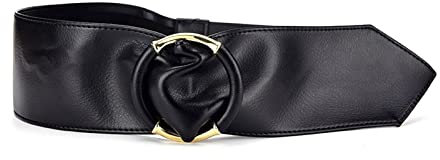 Jojomino Frauen Schwarzer Pu-Ledergürtel Korsett Frack Mantel Kummerbund weiblich 5cm breit weicher Bund, Schwarz, 90cm