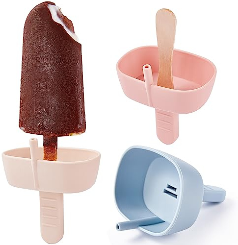 3 Stück Tropffrei Eis am Stiel-Halter für Kinder, MEETRUE Silikon Eis Halter für Kinder Eis am Stiel-Halter mit Strohhalm Eislutscher Halter Silikon BPA-Freie Popsicle Holder Kleinkinder