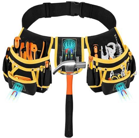 Tool Belt, Tool Belts for Men, Tool Organiser, 26 Pockets Heavy-Duty Oxford Adjustable Tool Bag for Handymen, Construction Workers and Electricians