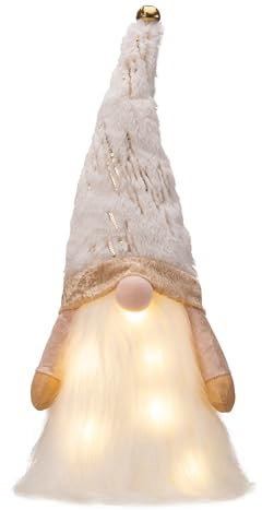Valery Madelyn Gnom Christbaumspitze,44cm Weihnachtsbaumspitze, mit 1 Meter Lichtern und Timer-Batteriebo, Weihnachten Geschenk und deko Weihnachten,Thema Weiß Gold, EG0109-0092