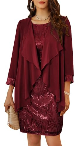 GRACE KARIN Donna Set 2 Pezzi Abito con Paillettes Senza Maniche e Coprispalle Elegante per Feste