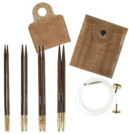 Milward Interchangeable Knitting Needle Set - Jute Pouch for Pins and Cables, Stoppers, Connector - 100% Jute Popper Case - 10.5cm x 3,4,4.5,5mm