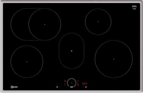 NEFF T58SHF1L0, N 70, Induktionskochfeld, autarkes Glaskeramik-Kochfeld 80 cm breit, Twist Touch, Home Connect, Smart Hood Automatic, Powerstufe, aufliegend, Schwarz