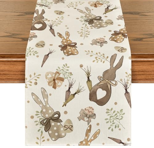 Artoid Mode Hasen Karotten Ostereier Ostern Tischläufer, Saisonnal Frühling Küche Esstisch Dekoration Drinnen Urlaub Party Dekor 40x180 cm