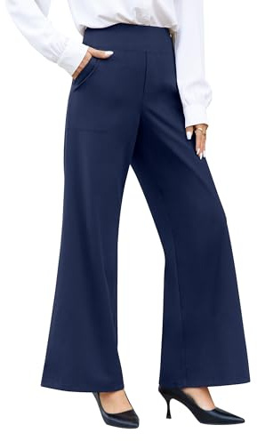 Desol breda tygbyxor dam eleganta, yogabyxor dam breda ben med fickor, palazzobyxor dam jazzpants, kan skäras till storlek affärsbyxor dam, Marinblå, M