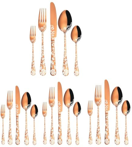 Yurosiay Ensemble de Couverts 4 Personnes 20 Pcs Couverts en Acier Inoxydable Couverts Poli Miroir avec Motif Comprenant Couteau Fourchette Cuillerée Couverts de Table pour Cuisine Or Rose 1#