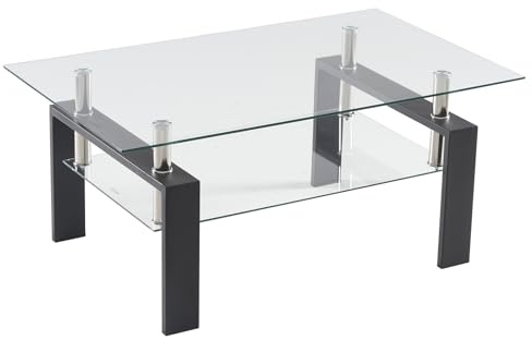 LEADZM Table Basse en Verre trempé à 2 Couches Table Basse Ovale Convient pour Le Salon, Le Bureau, Le Bureau, etc. 100 x 60 x 43 cm