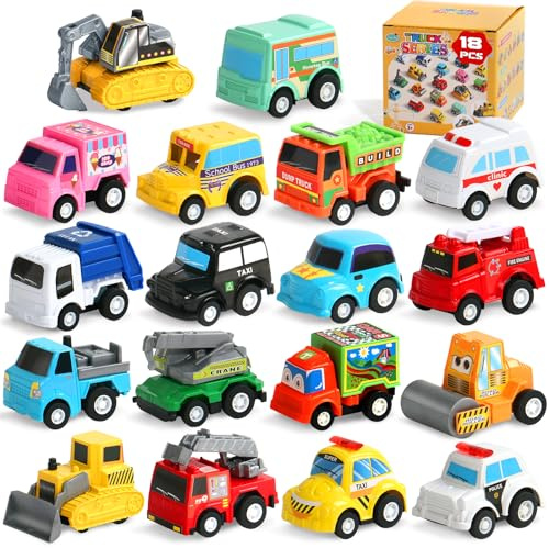 Fajiabao 18 PCS Toy Cars for Toddlers Mini Pull Back Cars Trucks Pinata Stuffers for Kids Party Favors for Kids 3-5 Classroom Prizes Basket Bulk & Goodie Bag & Treasure Box for 2 3 4 5 6 Boys Girls