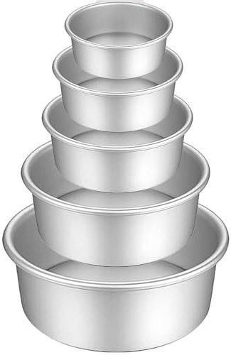 HQILRRA Lot de 5 moules à gâteaux ronds, moules à gâteaux profonds, aluminium anodisé, fond amovible, antiadhésif, pour les fêtes d'anniversaire, gâteaux à plusieurs étages, 5 tailles(5/6/7/8/9)