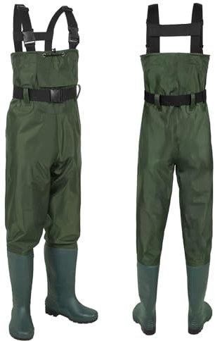 Wathose Herren Damen Wathose mit Stiefel Wasserdichte Atmungsaktive Wathose mit Brusttasche und Verstellbarer Riemen, Nylon Wader Watstiefel Watbekleidung Anglerhose, Geschenk für Angelliebhaber