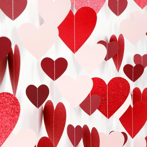 Pink Burgundy-Red Valentines-Day Party-Decorations Garland - 52Ft Proposal Special Night Galentines Heart Paper Streamers Banner,Bachelorette Bridal Shower Engagement Wedding Decor Lasting Surprise