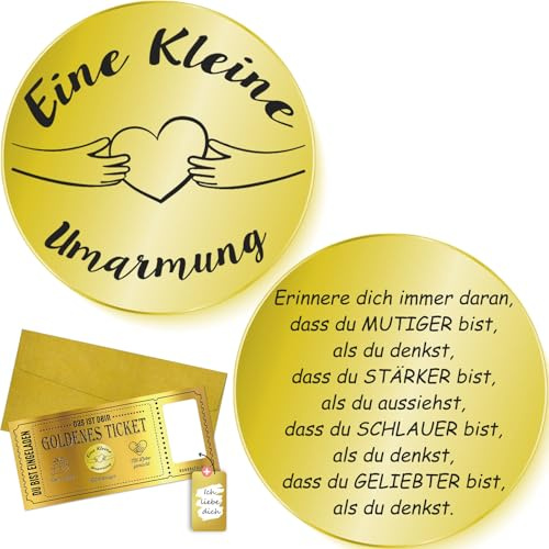 Tixlux Kleine Umarmung Glücksbringer, Glücksbringer mit Rubbelkarten, Grußkarte, Mutmacher Geschenk, Gute Besserung Geschenke, Schlüsselanhänger für Familie Frauen Patient (Goldenes)