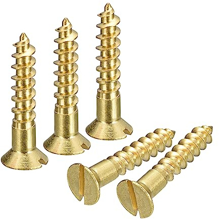 sourcing map 20Pcs Vis à Bois en Laiton M4.5 x 25mm Vis Autotaraudeuse | à Tête Plate, à Entraînement Fendu, Fraisée pour Meubles de Menuiserie