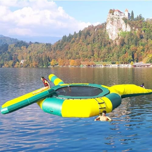 WLLKIY Aufblasbares Wassertrampolin, Hüpfendes Splash Pad Wassertrampolin, Rutsche/Seetrampolin Aufblasbare Badeplattform Für Erwachsene Und Kinder,3m/10ft
