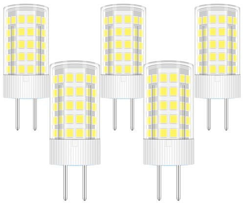 TRIJZHOU Lampadina alogena a LED GY6.35, 4 W, equivalente 40 W, 50 W, AC DC 12 V, attacco Bi-Pin, mini lampadina bianca fredda 6000 K, 5 pezzi