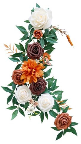 belupai Fiore Artificiale, Arco Nuziale, Festoni Floreali Decorazioni per Sedie da Matrimonio, Foglie di Verde Primaverile, Festoni Floreali per Tende Trasparenti, Sedia da Matrimonio,(Arancia)