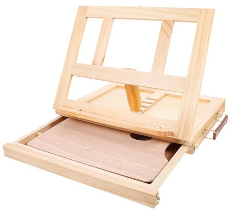 SEWACC Elegante Holzstaffelei Und Bilderrahmenhalter Desktop-malständer Mit Aufbewahrung Tischstaffelei Mit Klappbarem Mini-holzständer