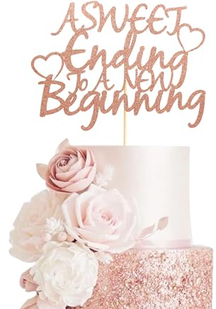 Arthsdite 1Pc A Sweet Ending to A New Beginning Cake Topper, The Adventure Begins, Wedding/Retirement/Graduation/Farewell Party Decorations - Rose Gold Glitter