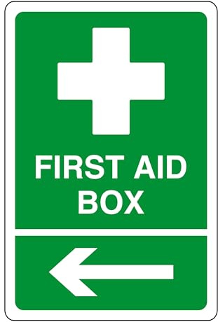 Segnale di sicurezza per cassetta di pronto soccorso, freccia sinistra, cartello di sicurezza, adesivi di pronto soccorso, kit di pronto soccorso, adesivo autoadesivo ad alta aderenza (300 mm x 200