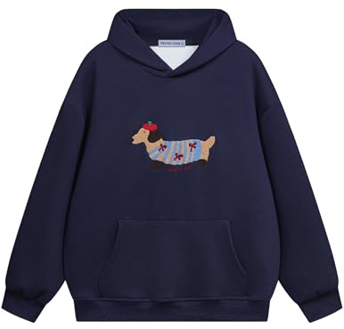 Aelfric Eden Cartoon Dog Hoodie för män överdimensionerad huvtröja långärmad tröja Y2K huvtröja med huva basic vintage huva med mönster unisex sporttoppar streetwear, Marinblå, L