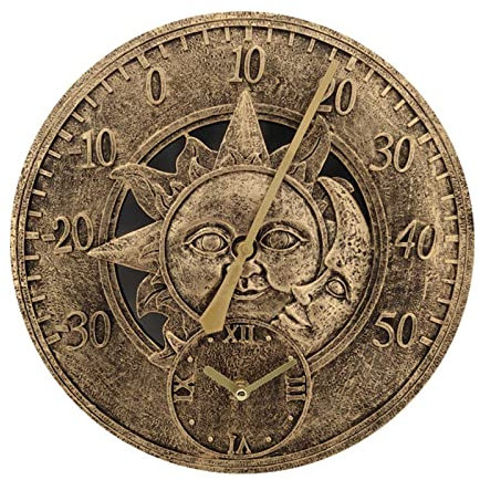AXIKALB Horloge Murale 12 Pouces Style Européen Créatif Vintage Thermomètre Jardin Extérieur Hôtel Boutique Café Piscine Étanche Horloge