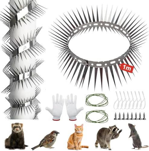 Repellente per martore, protezione per martore, in acciaio inox, 100 cm, filo spinato per dissuasore per martore, grondaia per casa, giardino, protezione per martore, protezione per la casa