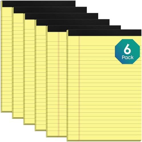 Blocco note A5 piccoli blocchi legali, confezione da 6 mini quaderni a righe universitarie, stampa su entrambi i lati, piccoli blocchi per appunti perforati, carta a righe A5, carta gialla per ufficio