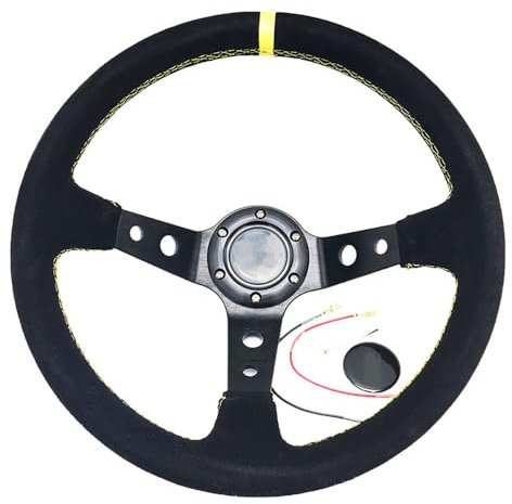 TUOYDJA Lenkrad, LenkräDer Auto Modifikation 14 Zoll Rot/Blau Wildleder Lenkrad Mattiertes Leder 350mm Tief Konkav Lenkrad Werkzeuge Universal(E)
