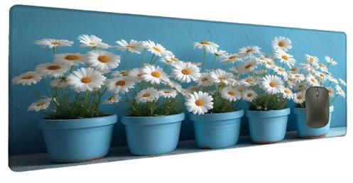 Mauspad XXL 1200x600mm Blau Mousepad Groß Schreibtischunterlage Blume, Gaming Mauspad Gadgets Schreibtisch Zubehör, Wasserdicht Mouse Pad rutschfeste Vernähte Kanten Verbessert Geschwindigkeit N-4