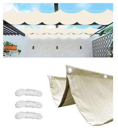 Rétractable Vague Toile D'ombrage Rectangulaire Imperméable 4x3M(LXL) Voile Ombrage Filet D'ombrage Bâche Ombrage Protection UV Solaire pour Jardins Balcons Terrasse Pergola Crème