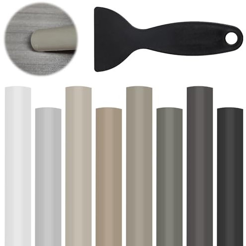 8Pcs Wax Filler Sticks with Scraper, Laminate Floor Repair Kit Furniture Repair Wax Crayons Kit Wood Filler Stick Multi-Surface Wax Repair Sticks for Wood Furniture Table Door Guitar Scratches Holes