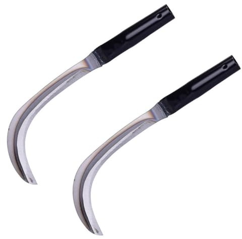 Milisten 2pcs Scythe Mowing Knife Long Handle Garden Knife Tool Rustproof Reaping Harvest Agricultural Hook for Garden Plant Outdoor