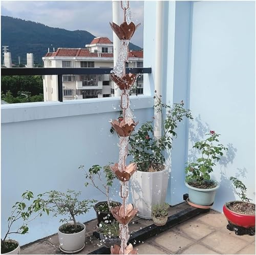 HynJGih Catene gocciolatoio da grondaia Catene antipioggia in rame for pluviali, for campanelli antipioggia con catena di deviazione acqua piovana pesante, catenella antipioggia for gronde in stile gi