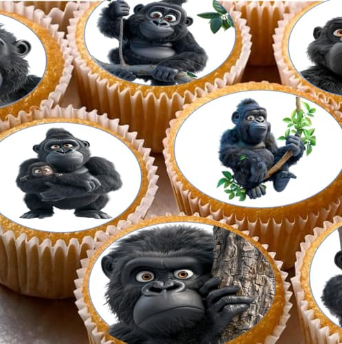 Gorilla/Jungle Pre-cut Edible Cupcake Toppers, Cake Decoration x 24