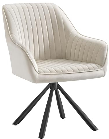 SONGMICS Esszimmerstuhl, Küchenstuhl, Sessel drehbar, Samt, Polsterstuhl mit Armlehnen, bis 120 kg belastbar, Stahlbeine, für Esszimmer Küche, cappuccinobeige-tintenschwarz KDC161LH01