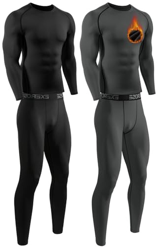ATTIQOZI 2 Pack Thermounterwäsche Herren Funktionsunterwäsche Skiunterwäsche Set Winter Warm Innenflleece Lange Unterwäsche Herren Atmungsaktiv Thermounterhemd für Männer