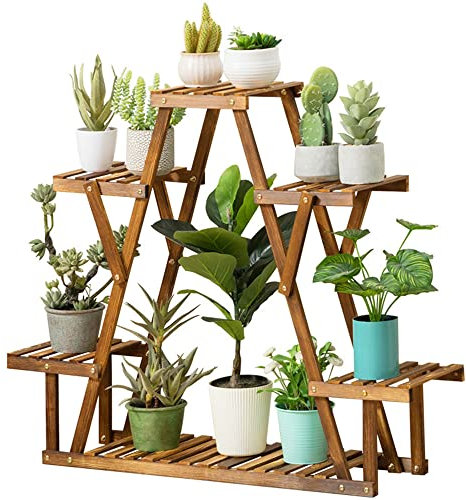 Pflanzenständer aus Holz, 6 Ebenen, Leiterregal für Blumentöpfe und Pflanzen, dekoratives Ausstellungsregal für Wohnzimmer, Balkon und Garten, 86 x 25 x 85 cm