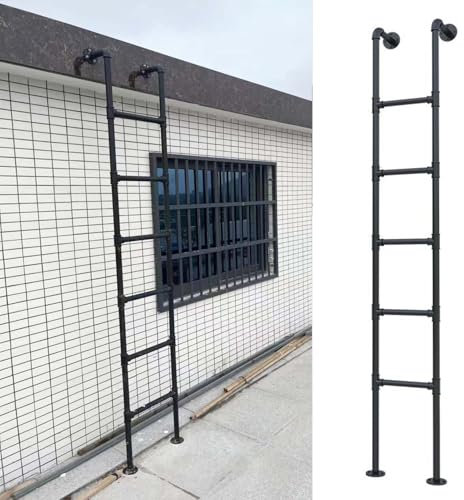 Dachbodenleiter, Lange Wandmontage, Kellerfensterschacht mit Rohrdachbodenleiter/Etagenbettleiter, 100-180 cm (Schwarz, 105 cm/41)