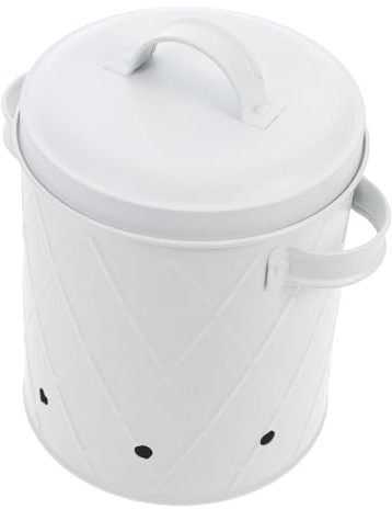 IMIKEYA Rustic Metal Vegetable Storage Bin Ventilation for Potatoes Onions and Garlic Medium White Mesh Kitchen Holder for Fresh Food Storage