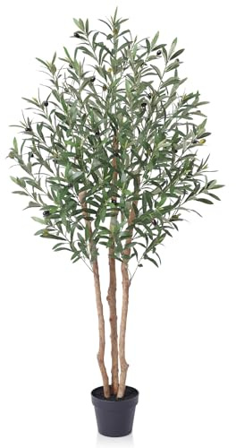 VeriNatural 5FT Olive Tree Artificial Indoor Faux Plant - Tall Fake Silk Tree, Natural Trunk, Easy Maintenance Fake Tree Home Decor - Large Indoor Plant for Living Room, Office, Modern Home,VN356