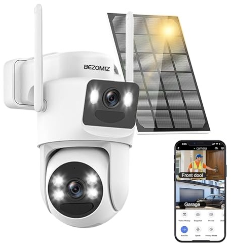 4K Caméra Surveillance WiFi Extérieure à Double Objectif,355°PTZ Caméra 2-In-1,Détection Humaine avec Panneau Solaire,Suivi Automatique,Vision Nocturne Couleur,Étanche,Audio Bidirectionnel,8MP