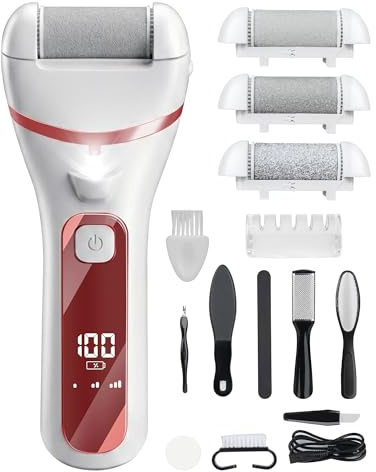 Electric Foot File Hard Skin Remover 16 in 1 Rechargeable Callus Remover for Feet with 3 Quartz Rollers & LED Display, Waterproof Pedicure Tool for Dry Dead Skin Cracked Heels & Hard Skin