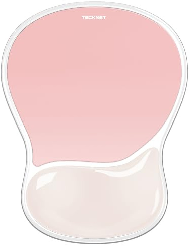 TECKNET Alfombrilla Ergonómica con Reposamuñecas de Gel, Diseño Curvo en Forma de Lágrima, Superficie de PVC Impermeable, Base de PU Antideslizante, Alfombrilla para Ratón Gaming - Color Rosa