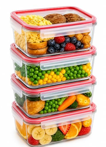 BH | Small Plastic Storage Box with Clips & Lids | 500ml | 4-Pack | Air Tight | Leakproof | Stackable | BPA-Free | Clear | Rectangle | Home, Office, Kitchen, School Lunch and Pantry - By BEST HOUSE