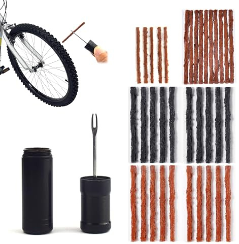 Omnikryp Kit Repara Pinchazos Bicicleta Tubeless, Kit Antipinchazos Bicicleta con 35 Tiras de Tocino y Escariador de Horquilla, Herramienta Portátil Parches Bicicletas, para MTB Bici Carretera Gravel