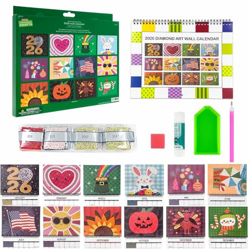 Diamond Art Calendar 2026, 12-Month Wall Calendar Diamond Painting Kit Diy Handmade Rhinestone Painting Diamond Art Book Calendar for Home, Offices, Living Room