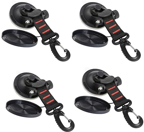 4 Stücke Vakuum Camping Saugnapf Haken,Saugnapf Befestigung Haken,Extra Stark Saugnäpfe Anker mit 360° Drehbarem D-Ring Gurthaken,Multifunktions Saugnäpfe Camping für Auto,Markisen,Wohnmobil, Zuhause